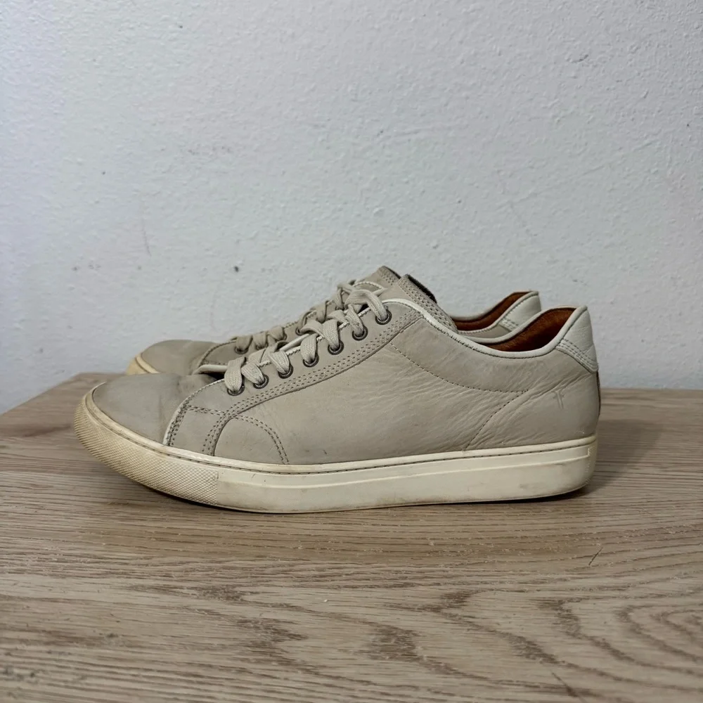 Frye Griege‎ Beige Leather Lace Up Sneakers Mens Size 11.5 Style 07004